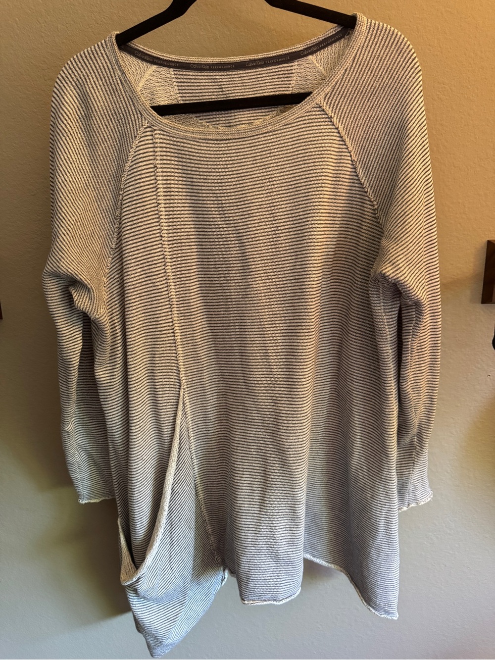 Asymmetric Striped Lightweight Scoop Neck 100% Cotton Tunic - Cream & Black